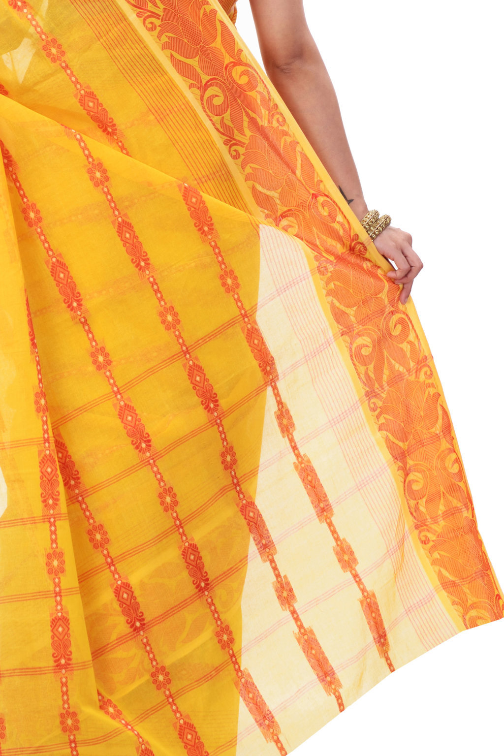 Yellow Pure Cotton Charulata_Desiging Tant Saree (738)